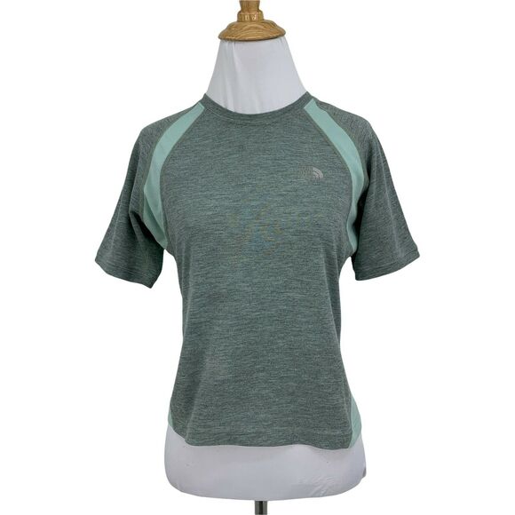 Vintage The North Face Shirt Women's Size S Green Gray Short Sleeve Crop Tee - Picture 1 of 9